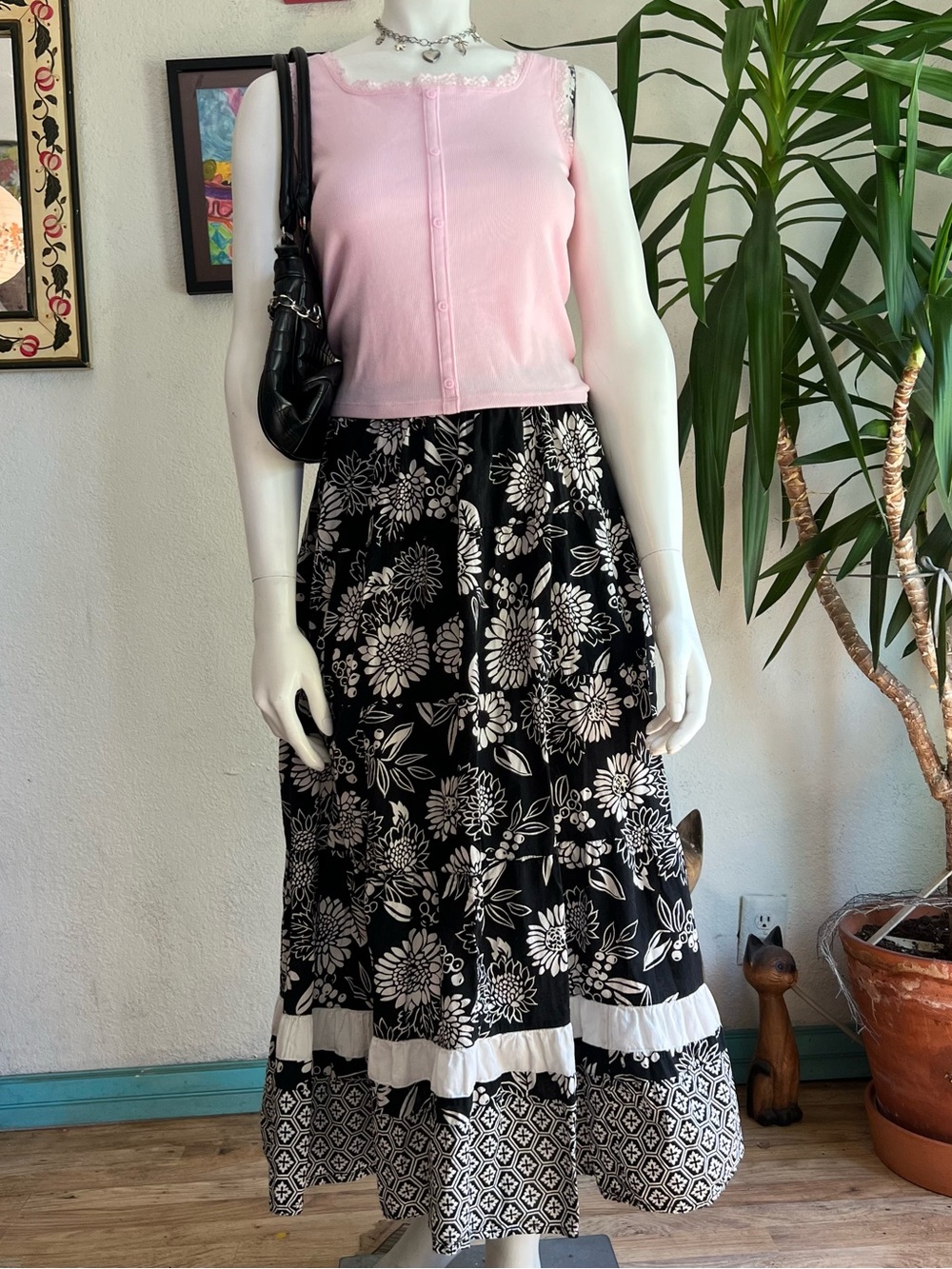 White Stag Black and White Floral Maxi Skirt